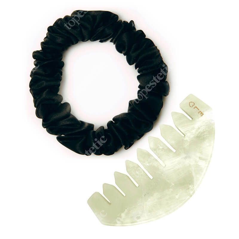 Easy Livin Gumka do włosów + Grzebień Jadeitowy ZESTAW Frotka z jedwabiu (czarna) 1 szt. + Wykonany ręcznie grzebyk z kamienia 1 szt.