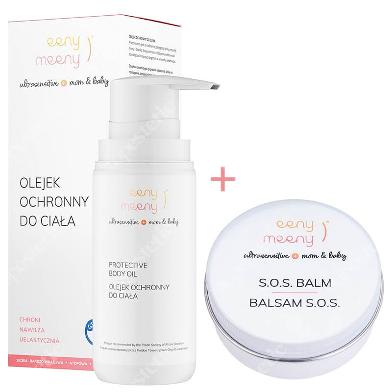 Eeny meeny Balsam S.O.S + Olejek Ochronny Do Ciała ZESTAW Do pielęgnacji wrażliwej skóry mamy i dziecka 40 g + Do codziennej pielęgnacji skóry mamy i dziecka 200 ml
