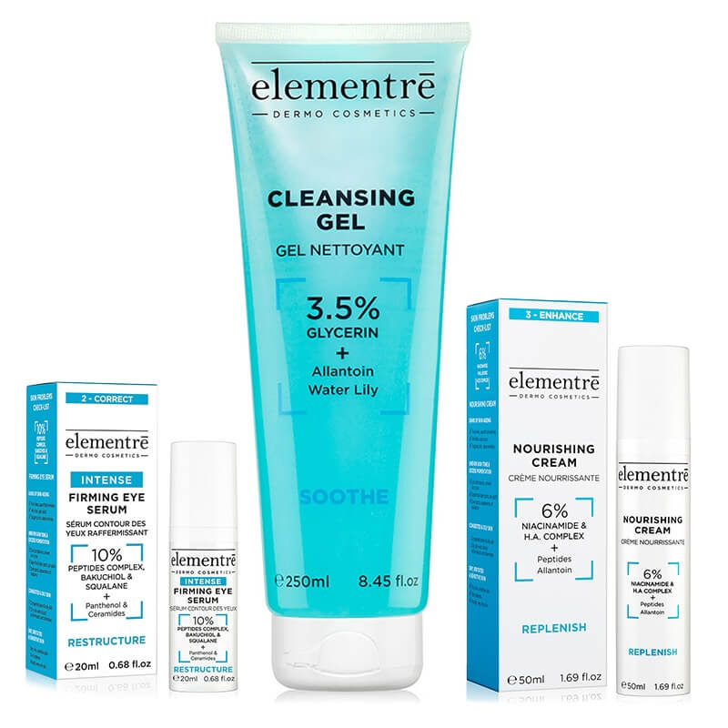 Elementre Bestseller Set ZESTAW Żel oczyszczający 250 ml + Ujędrniające serum pod oczy 20 ml + Krem odżywczy 50 ml