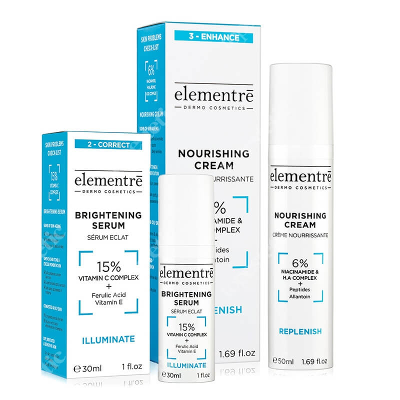Elementre Brightening Skin ZESTAW Serum z 15% kompleksem witaminy C, 30 ml + Krem odżywczy 50 ml