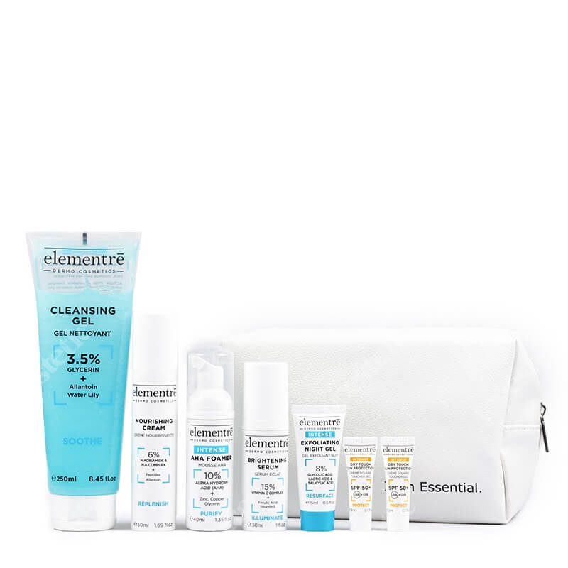 Elementre Gift Set ZESTAW Żel oczyszczający 250 ml + Krem 50 ml + Pianka 40 ml + Serum 30 ml + Żel na noc 15 ml + 2x Filtr słoneczny 3 ml