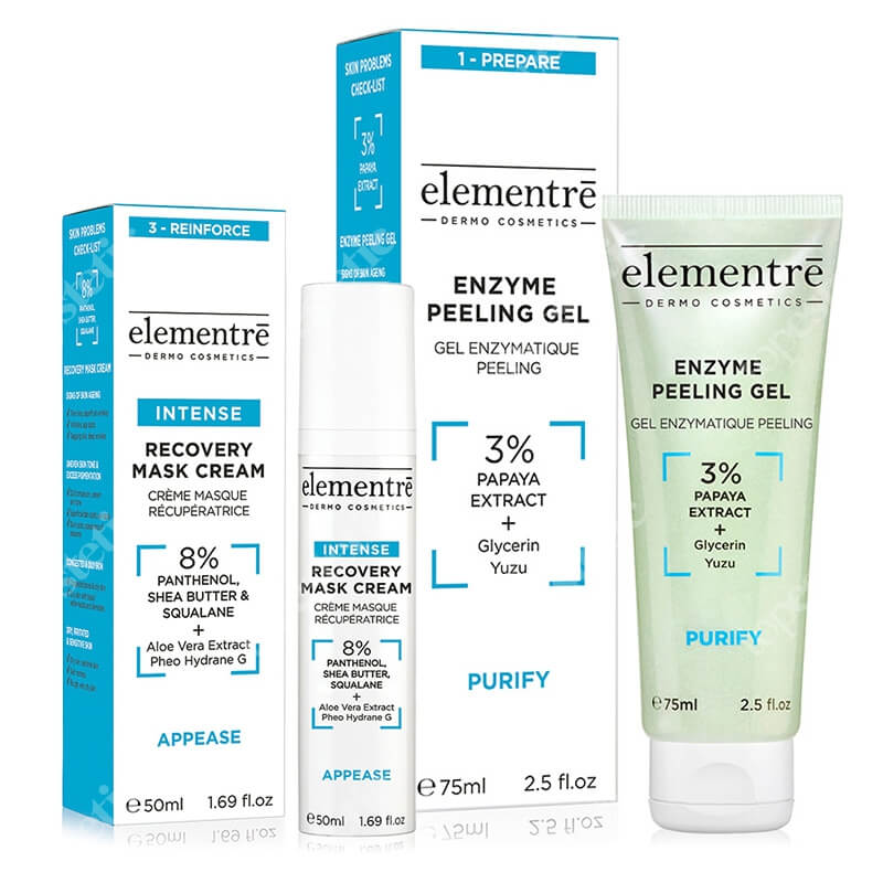 Elementre Enzyme Peel Gel + Recovery Mask Cream ZESTAW Enzymatyczny żel peelingujący 75 ml + Krem regenerująco-nawilżający 50 ml