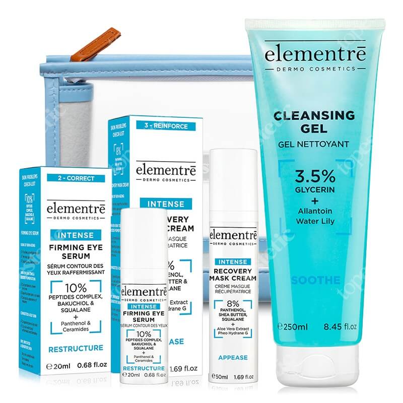 Elementre Perfect Set ZESTAW Żel oczyszczający 250 ml + Krem 50 ml + Serum pod oczy 20 ml + Kosmetyczka 1 szt