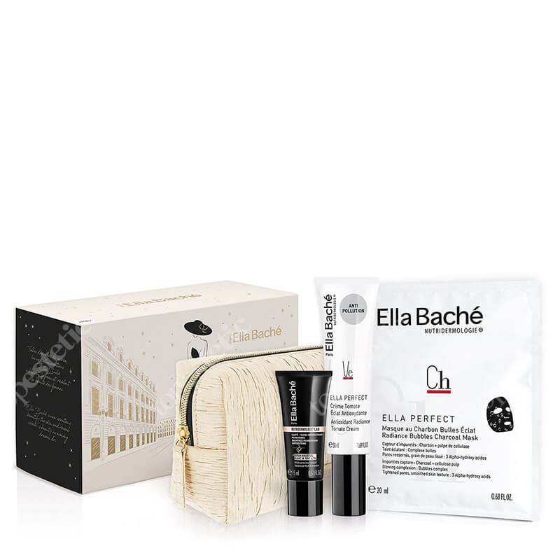 Ella Bache Radiance Ritual Set ZESTAW Rozświetlająca maska musująca z aktywnym węglem 5 x 1 szt + Antyoksydacyjny krem pomidorowy 50 ML + Serum 15 ml