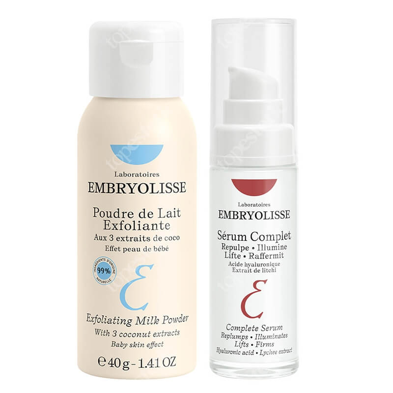 Embryolisse Exfoliating Milk Powder + Serum Complet ZESTAW Delikatny puder peelingujący 40 g + Kompleksowe serum 30 ml