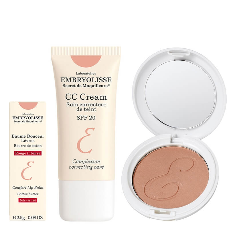 Embryolisse Make Up Set ZESTAW Koloryzująco-odżywczy balsam do ust 2,5g + Puder wygładzająco-brązujący 12 g + CC krem 30 ml