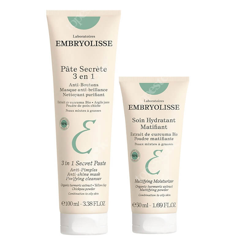Embryolisse Mattifying Moisturizer + 3 in 1 Secret Paste ZESTAW Krem Nawilżająco-Matujący 50 ml + Sekretna Pasta 3w1 100 ml