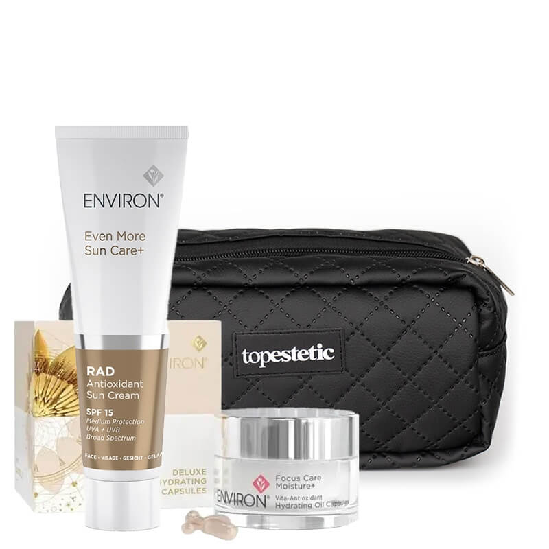 Environ Hydrating Oil Capsules + RAD SPF 15 + Kosmetyczka Topestetic ZESTAW Intensywne kapsułki anti-aging z retinolem 40 szt + Krem RAD SPF 100 ml + Kosmetyczka 1 szt