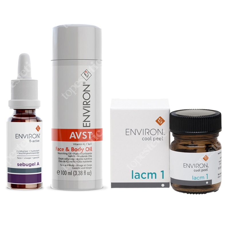 Environ Pakiet 2 - Trądzik ZESTAW Peeling LACM, Olejek z wit. A, C&E AVST, żel Sebugel A