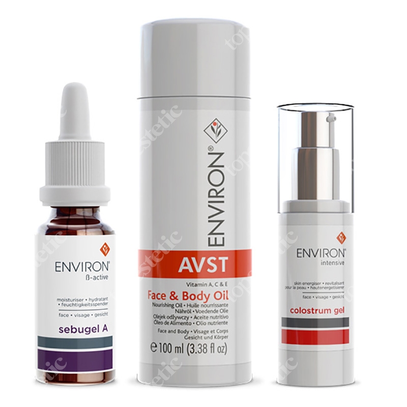 Environ Pakiet 5 - Porfiryny ZESTAW Żel Colostrum, Olejek z wit. A, C & E AVST, Żel Sebugel A