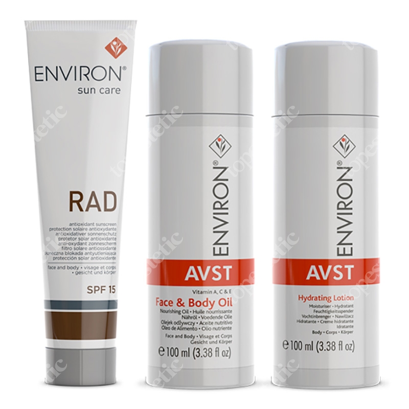 Environ Pakiet 6 - Zniszczenia posłoneczne ZESTAW Krem RAD, Lotion nawilżający AVST, Olejek z wit. A, C & E AVST
