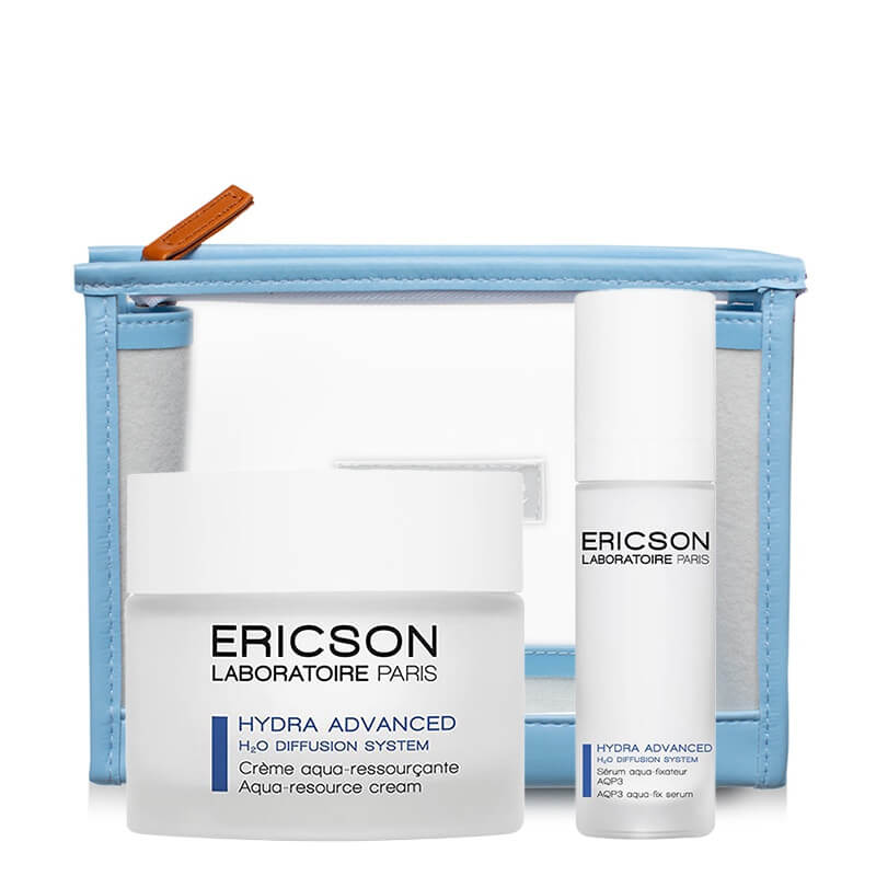 Ericson Laboratoire AQP3 Aqua-Fix Serum + Aqua Resource Cream ZESTAW Hydrożelowe serum nawilżające 30 ml + Nawilżający krem 50 ml + Kosmetyczka 1 szt