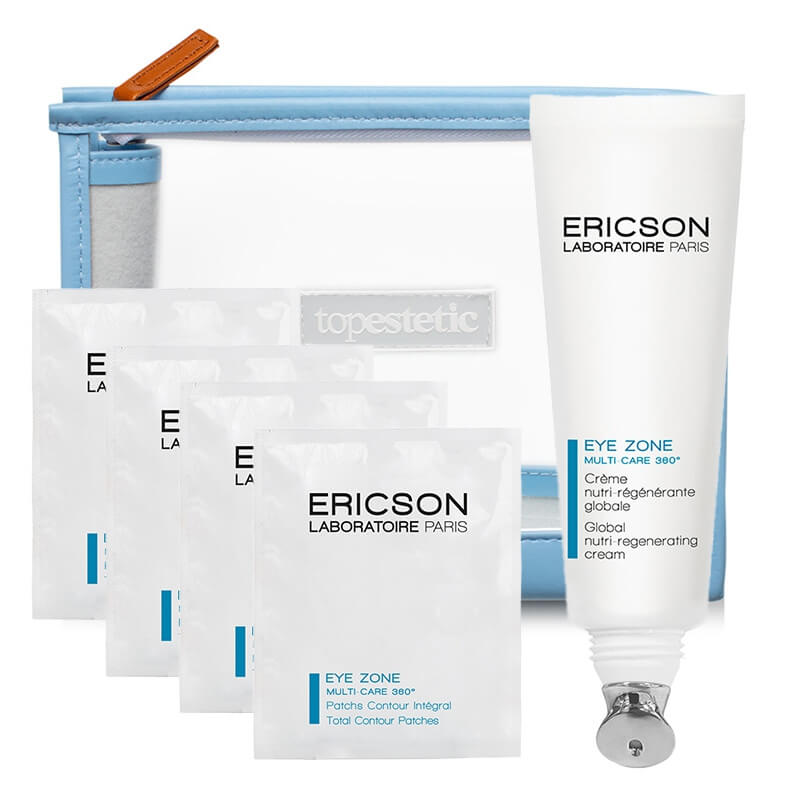 Ericson Laboratoire Total Contour Patches + Global Nutri-Regenerating Cream ZESTAW Płatki na okolicę oka 4 x 2,5 g + Krem przeciwzmarszczkowy pod oczy 15 ml + Kosmetyczka 1 szt
