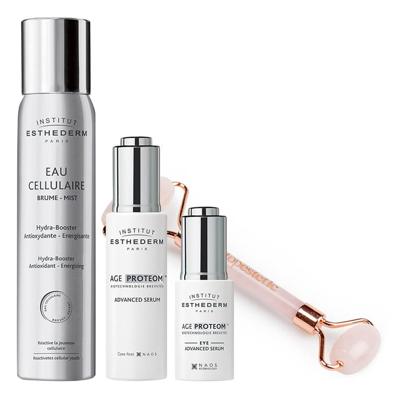 Esthederm Age Proteom + Cellular Water + Roller Topestetic ZESTAW Serum pod oczy 15 ml + Serum przeciwstarzeniowe 30 ml + Mgiełka 100 ml + Roller 1 szt