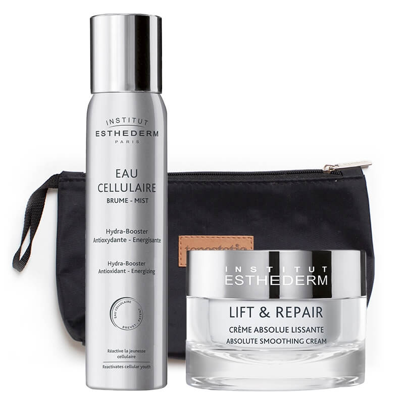 Esthederm Water Mist + Absolute Smoothing Cream ZESTAW Woda komórkowa w mgiełce 100 ml + Krem wygładzająco - liftingujący 50 ml + Kosmetyczka 1 szt