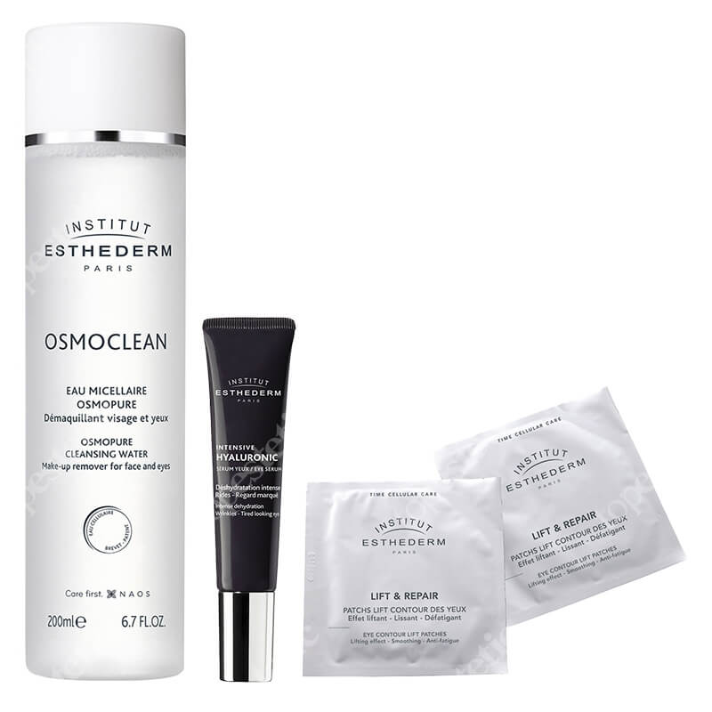 Esthederm Eye Area Care Set + Płyn micelarny GRATIS ZESTAW Płatki pod oczy liftingujące 10x2 szt. + Żel pod oczy z kwasem hialuronowym 15 ml + Płyn micelarny 200 ml