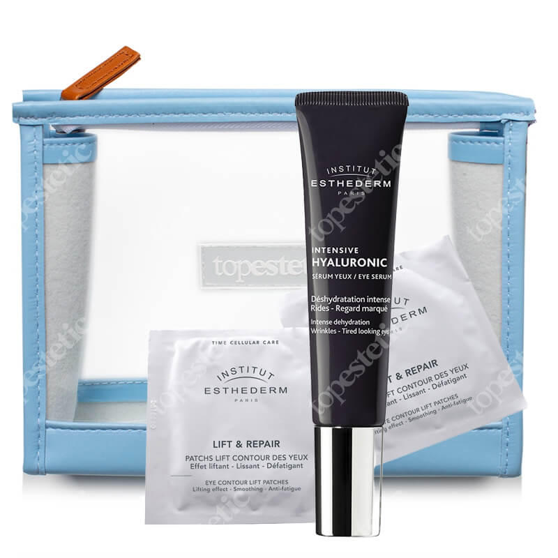 Esthederm Eye Care Set ZESTAW Liftingujące płatki pod oczy 10x2 szt. + Żel pod oczy z kwasem hialuronowym 15 ml + Kosmetyczka 1 szt