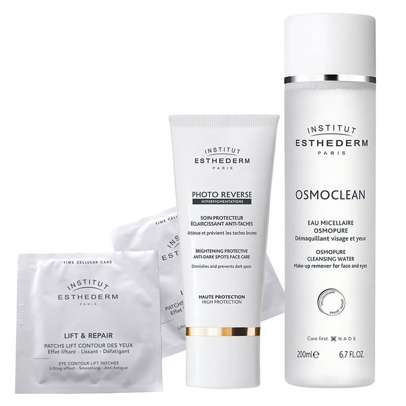 Esthederm Eye Contour + Photo Reverse + Płyn micelarny GRATIS ZESTAW Płatki pod oczy 10x2 szt. + Krem do skóry z przebarwieniami 50 ml + Płyn micelarny 200 ml