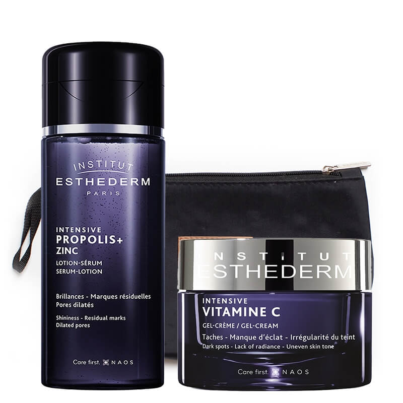 Esthederm Propolis+ Zinc Lotion Serum + Vitamine C Gel Cream ZESTAW Tonik 130 ml + Żel-krem z witaminą C 50 ml + Kosmetyczka 1 szt