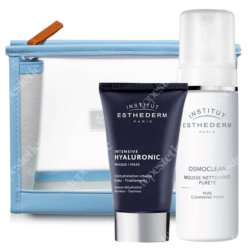 Esthederm Pure Cleansing Foam + Intensive Hyaluronic Mask ZESTAW Pianka do mycia twarzy 150 ml + Maska z kwasem hialuronowym 75 ml + Kosmetyczka 1 szt