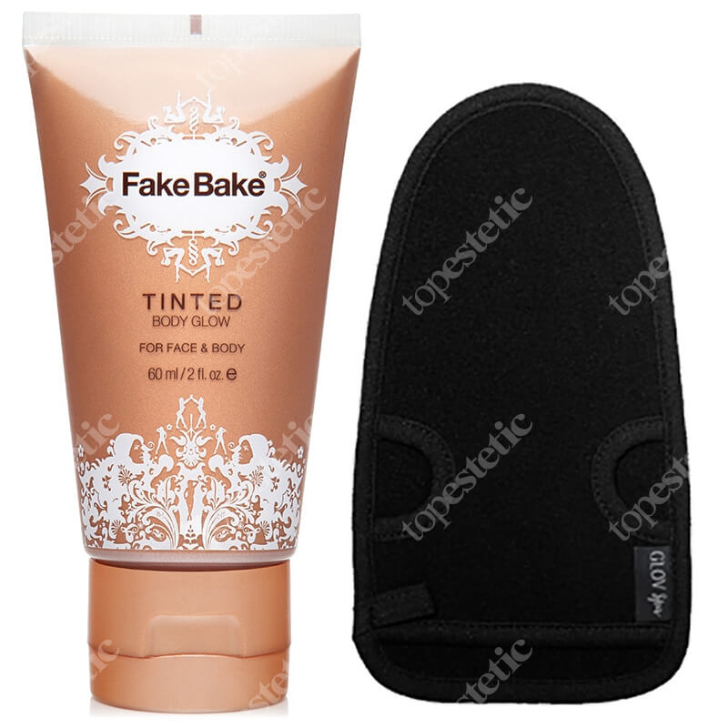 Fake Bake Glov Tan + Tinted Body And Face Glow New ZESTAW Rękawica peelingująca 1 szt + Balsam rozświetlająco-nawilżający 60 ml