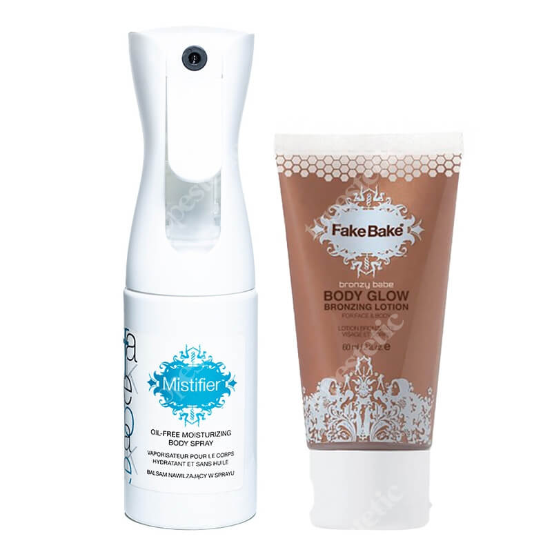 Fake Bake Tinted Body And Face Glow New + Mistifier Oil Free ZESTAW Balsam rozświetlająco-nawilżający 60 ml + Aplikator + mgiełka nawilżająca 177 ml