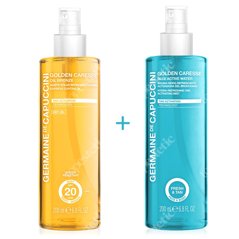 Germaine de Capuccini Blue Activ Water + Oil Bronze ZESTAW Mgiełka nawilżająca przyspieszająca opalanie 200 ml + Suchy olejek przyspieszający opalanie SPF 200 ml