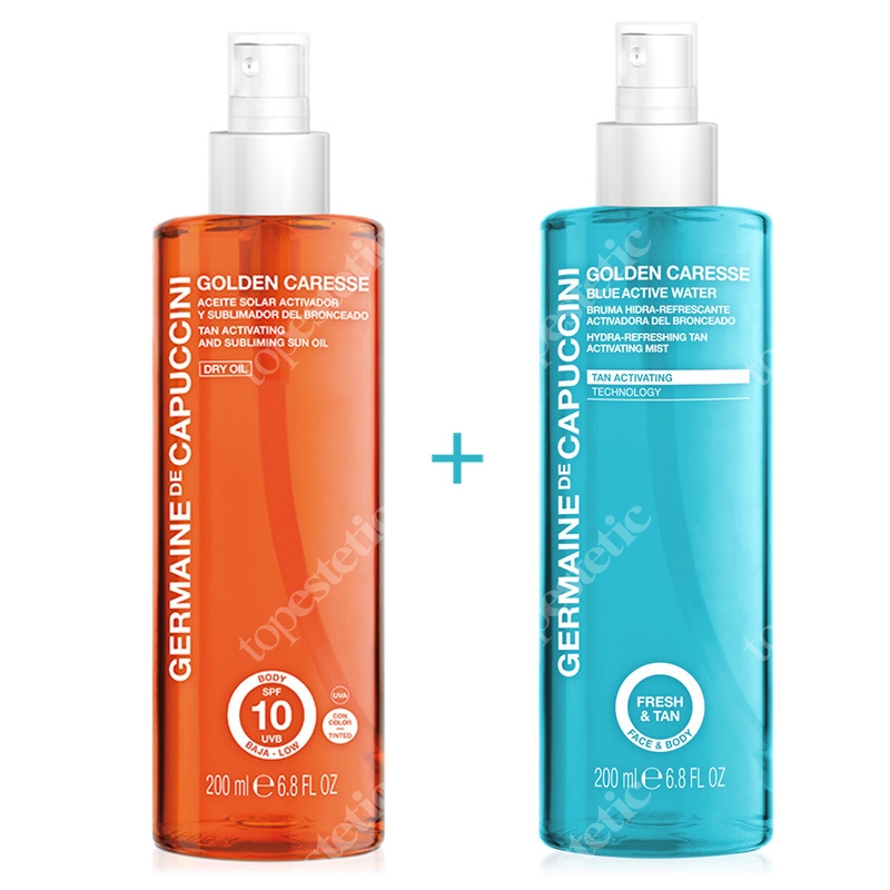 Germaine de Capuccini Blue Activ Water + Tan Activating &amp; Subliming Sun Oil ZESTAW Mgiełka nawilżająca przyspieszająca opalanie 200 ml + Suchy olejek przyspieszający opalanie SPF 10 200 ml