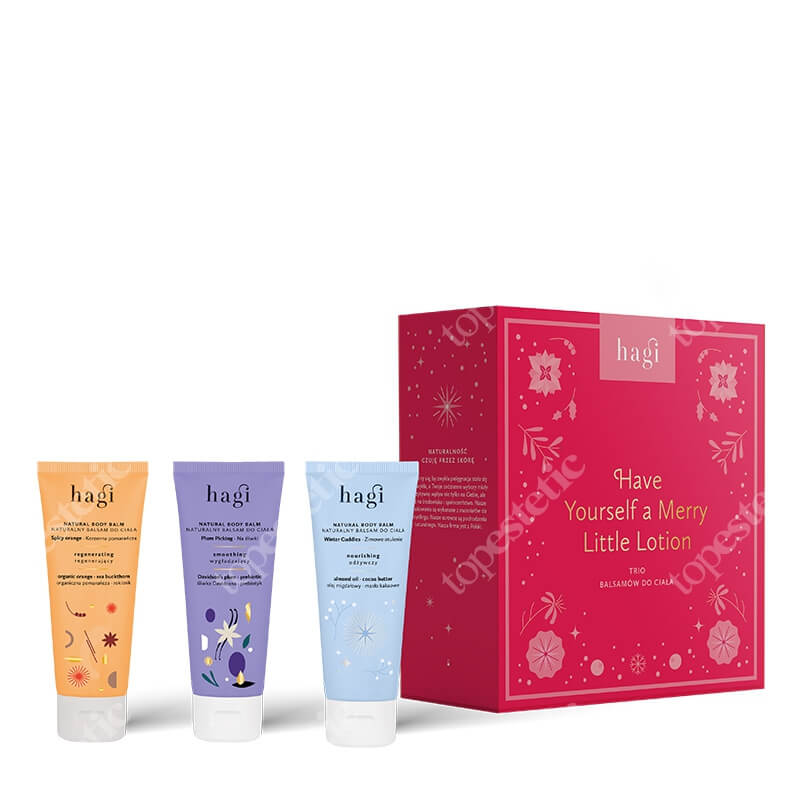 Hagi Have Yourself a Merry Little Lotion ZESTAW Balsam regenerujący 75 ml + Balsam wygładzający 75 ml + Balsam odżywczy 75 ml