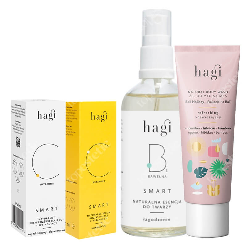 Hagi Illuminating Box ZESTAW Serum z Witaminą C 30 ml + Krem rozświetlająco - liftingujący 50 ml + Esencja-Tonik 100 m + Mini żel pod prysznic gratis