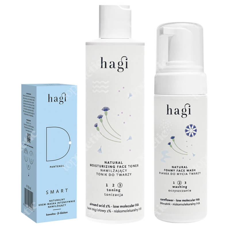 Hagi Natural Care Set ZESTAW Pianka do mycia twarzy 150 ml + Tonik nawilżająco-złuszczający 200 ml + Krem-maska na noc 50 ml