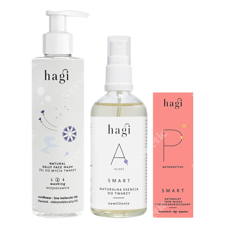 Hagi Nocna Regeneracja ZESTAW Żel łagodząco-nawilżający 200 ml + Tonik-esencja 100 ml + Kremowa maska na noc 50 ml