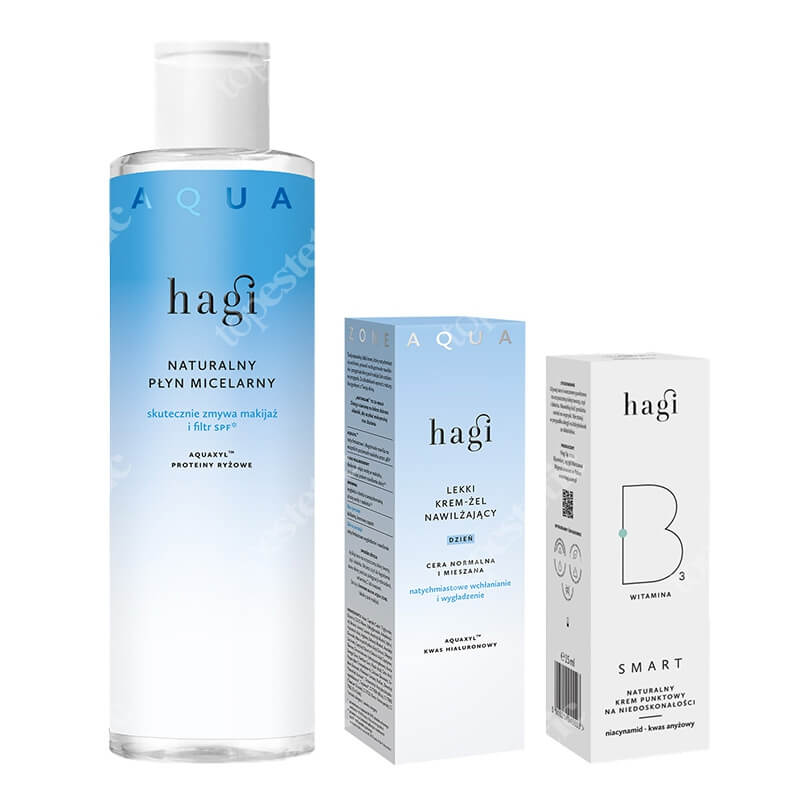 Hagi Pielęgnacja dla Skóry z Niedoskonałościami ZESTAW Płyn micelarny 300 ml + Krem-żel do cery normalnej i mieszanej na dzień 50 ml + Krem punktowy na niedoskonałości 15 ml