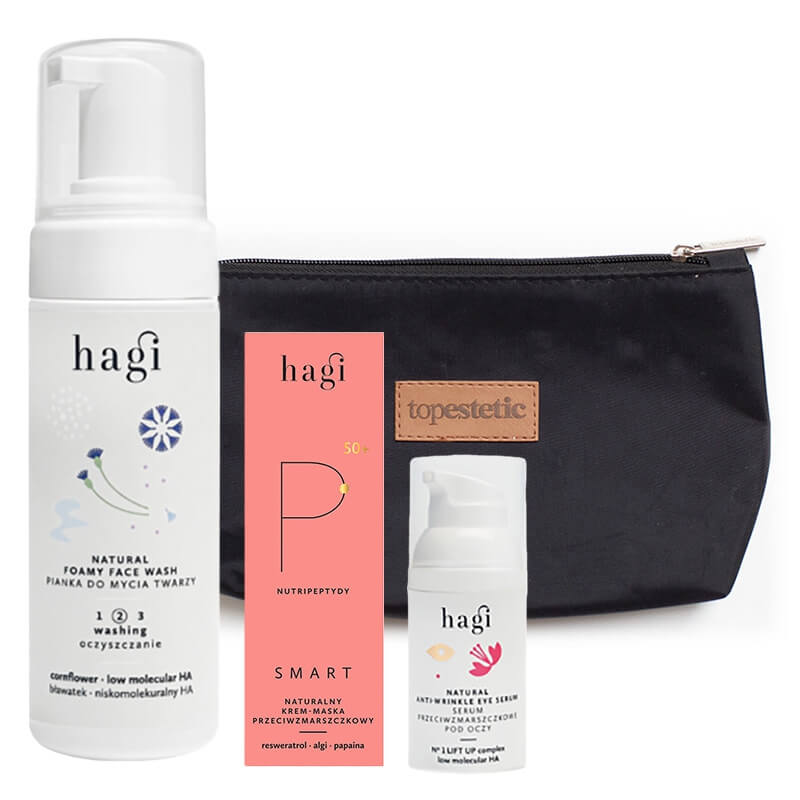 Hagi Pielęgnacja Liftingująco-Regenerująca na Noc ZESTAW Pianka 150 ml + Serum pod oczy 15 ml + Kremowa maska na noc 50 ml + Kosmetyczka 1 szt