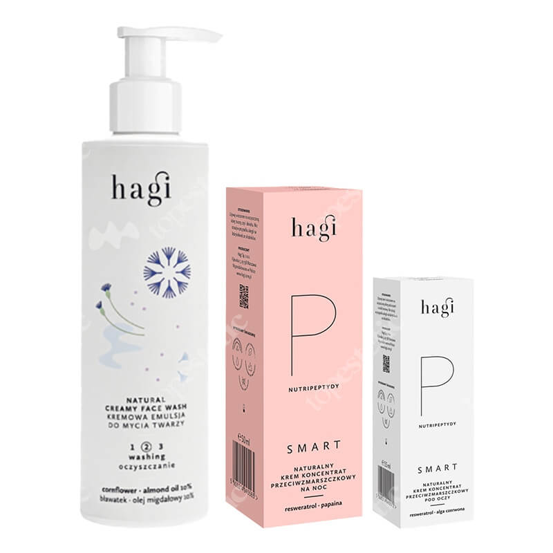 Hagi Pielęgnacja Nutripeptydowa na Noc ZESTAW Emulsja do mycia twarzy 200 ml + Krem przeciwzmarszczkowy 50 ml + Krem pod oczy 15 ml