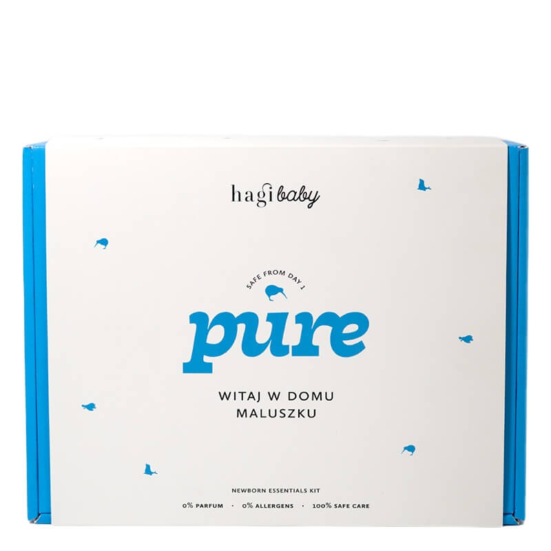 Hagi Pure Witaj w Domu Maluszku ZESTAW Żel do mycia ciała i włosów 300 ml + Emolient do kąpieli 200 ml + Krem do buzi i ciała 75 ml + Krem pod pieluszkę 75 ml