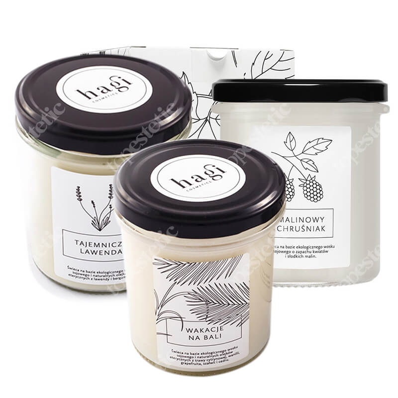 Hagi Świeca Sojowa x 3 ZESTAW Wakacje na Bali 230 g + Malinowy chruśniak 230 g + Tajemnicza lawenda 230 g