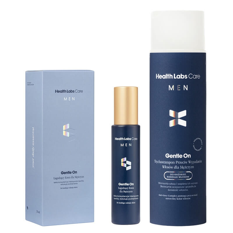 Health Labs Care Gentle On +Set ZESTAW Trychoszampon przeciw wypadaniu włosów dla mężczyzn 250 ml + Łagodzący krem dla mężczyzn 50 ml