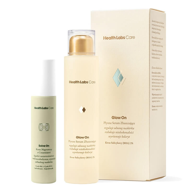 Health Labs Care Glow On Serum + Solve On Cream ZESTAW Płynne serum złuszczające 100 ml + Krem naprawczy z ceramidami 50 ml