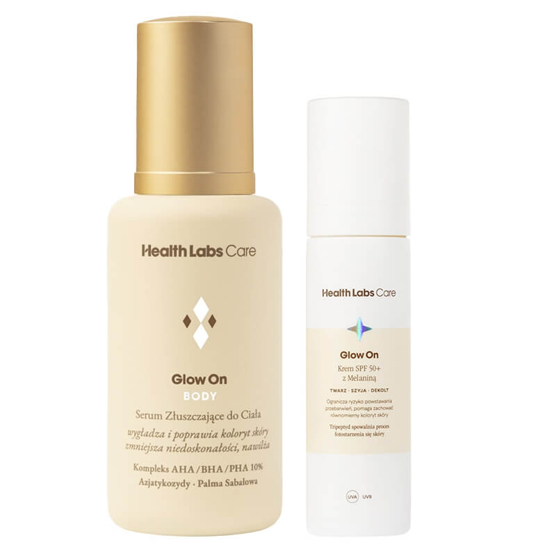 Health Labs Care Glow On Skin ZESTAW Serum złuszczające do ciała 100 ml + Krem SPF 50+ z melaniną 50 ml