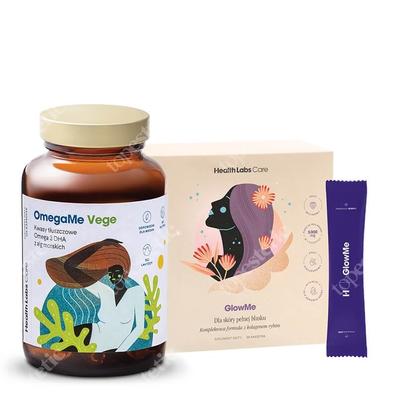 Health Labs Care GlowMe + OmegaMe Vege ZESTAW Nawilżona, napięta i gładka skóra 30 saszetek + Suplement diety 60 kaps.