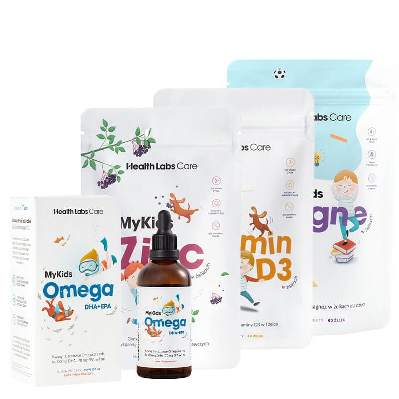 Health Labs Care MyKids ZESTAW Omega 3 100 ml + Cynk w żelkach 60 szt + Witamina C w żelkach 60 szt + Magnez 60 szt