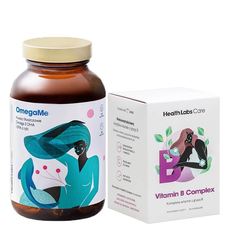 Health Labs Care OmegaMe + Vitamin B Complex ZESTAW Kwasy tłuszczowe Omega 3 EPA i DHA z ryb 120 kaps + Kompleks witamin z grupy B 60 kaps.