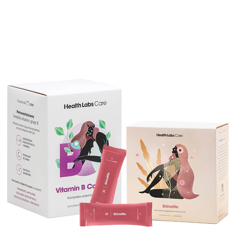 Health Labs Care ShineMe + Vitamin B Complex ZESTAW Dla włosów spragnionych wzmocnienia 30 saszetek + Kompleks witamin z grupy B 60 kaps