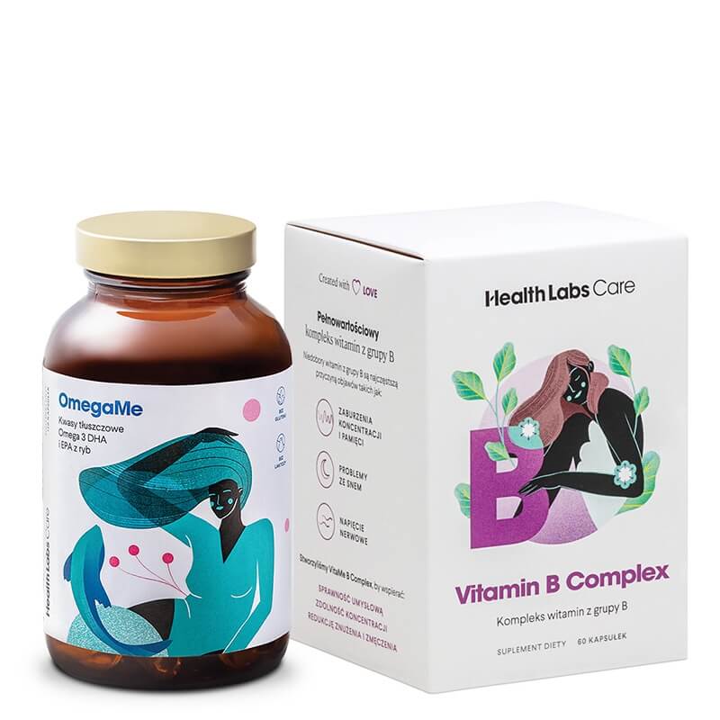 Health Labs Care Vitamin B Complex + OmegaMe ZESTAW Bogaty kompleks witamin z grupy B 60 kaps. + Kwasy tłuszczowe Omega 3 EPA i DHA z ryb, 60 kaps.