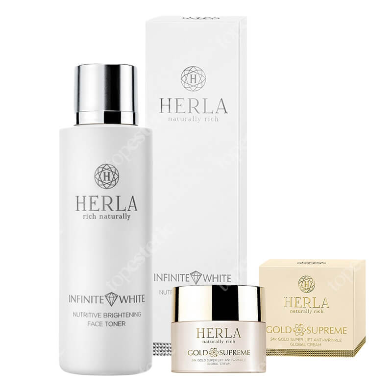 Herla Brightening And Shine ZESTAW Tonik do twarzy rozjaśniający przebarwienia 200 ml + Liftingujący krem przeciwzmarszczkowy 50 ml