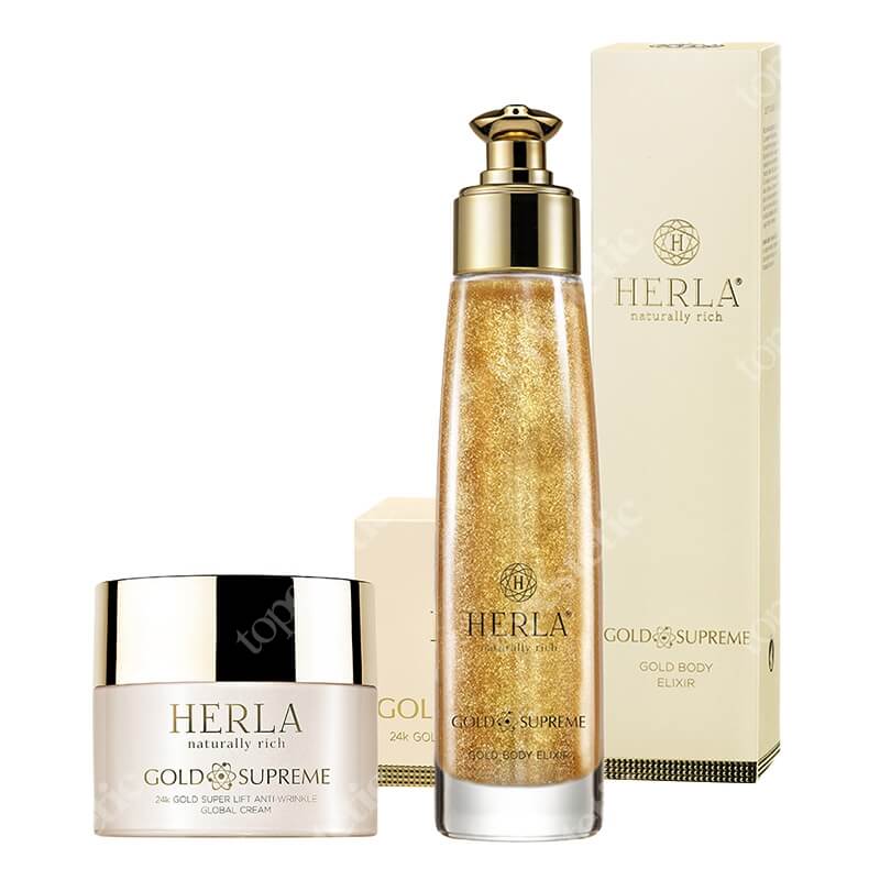Herla Gold Shine Skin ZESTAW Złoty elixir do ciała z drobinkami 100 ml + Liftingujący krem przeciwzmarszczkowy 50 ml