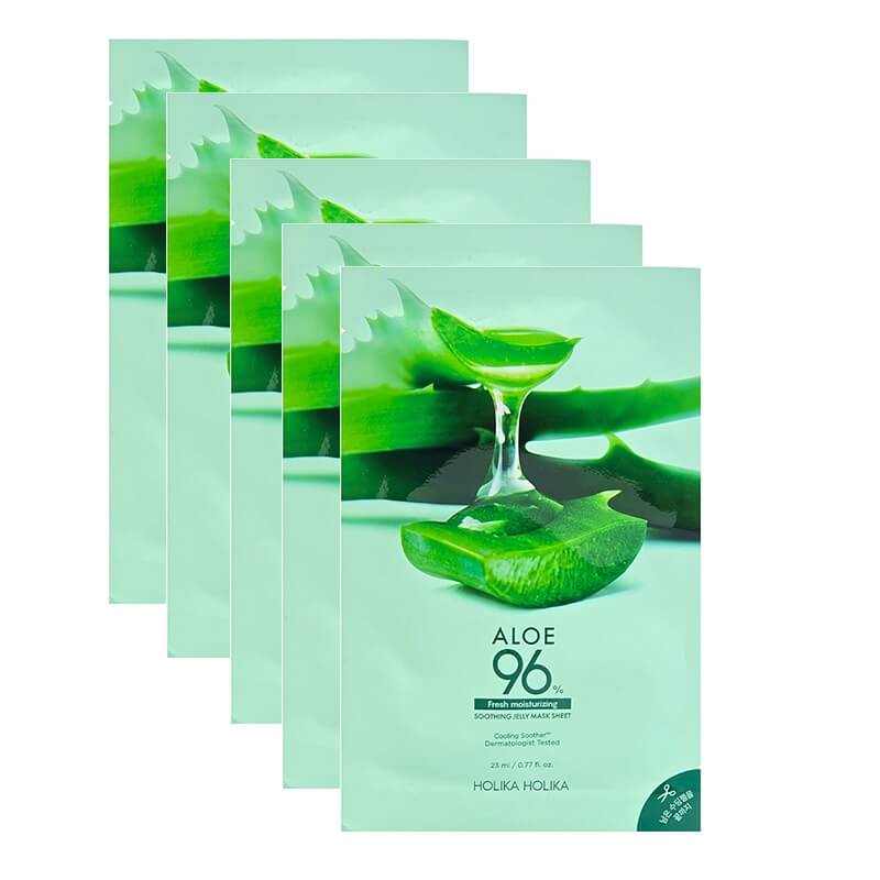 Holika Holika Aloe Soothing Gel Mask Sheet 5 Pack ZESTAW Maseczka bawełniana w płachcie z aloesem 5 szt