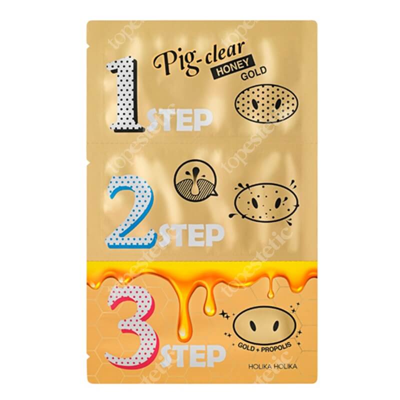Holika Holika Pignose Clear Clack Head 3 Step Kit Honey Gold Plastry do oczyszczania nosa z zaskórników 1 szt