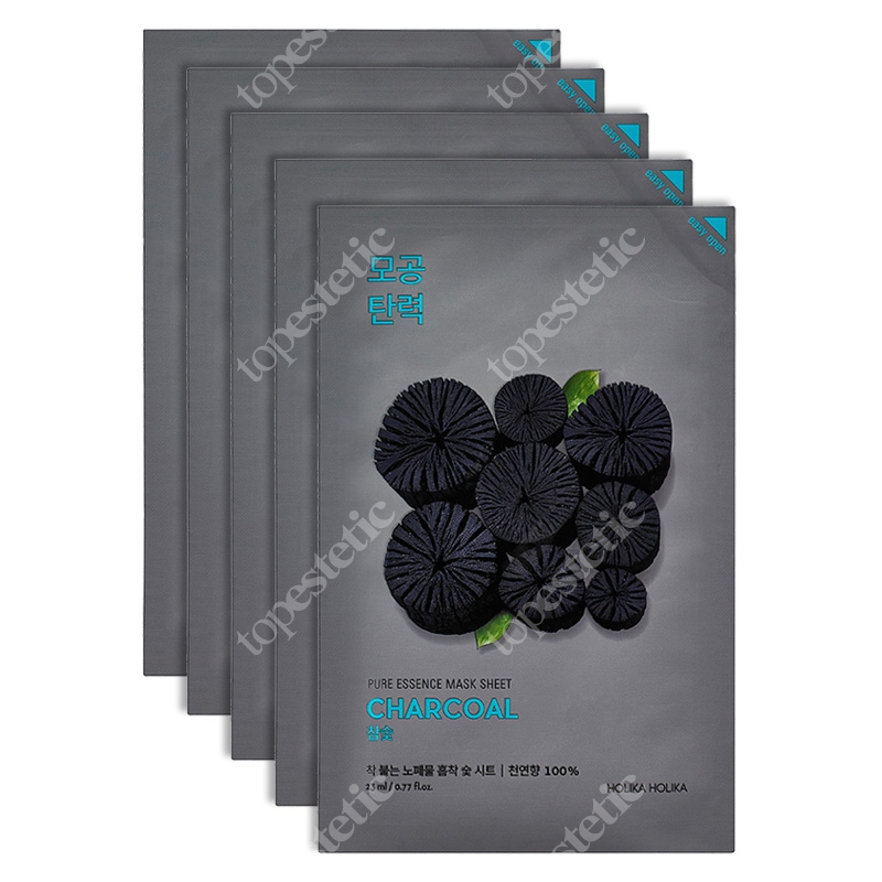 Holika Holika Pure Essence Mask Sheet Charcoal 5 Pack ZESTAW Maseczka na płachcie bawełnianej z węglem 5 szt.